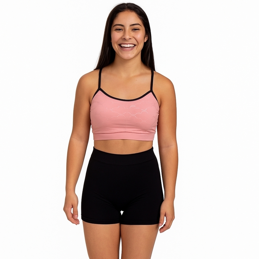 Women's 2 Piece Sports Bra & Bike Short Set Size Medium NWOT Pink And Black